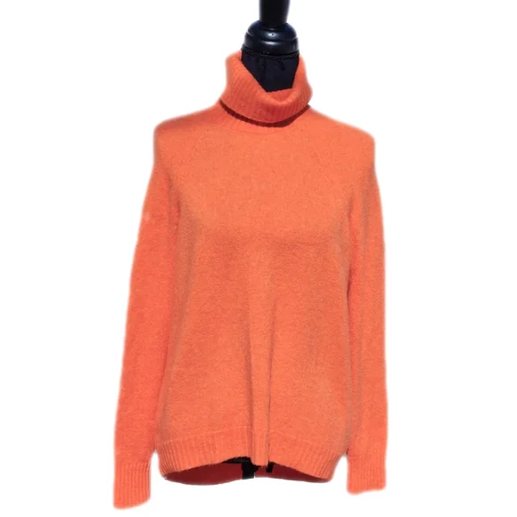 J.Crew Womens Oversized Alpaca Blend Knit Solid Orange Turtleneck Sweater Sz XS - Picture 2 of 4